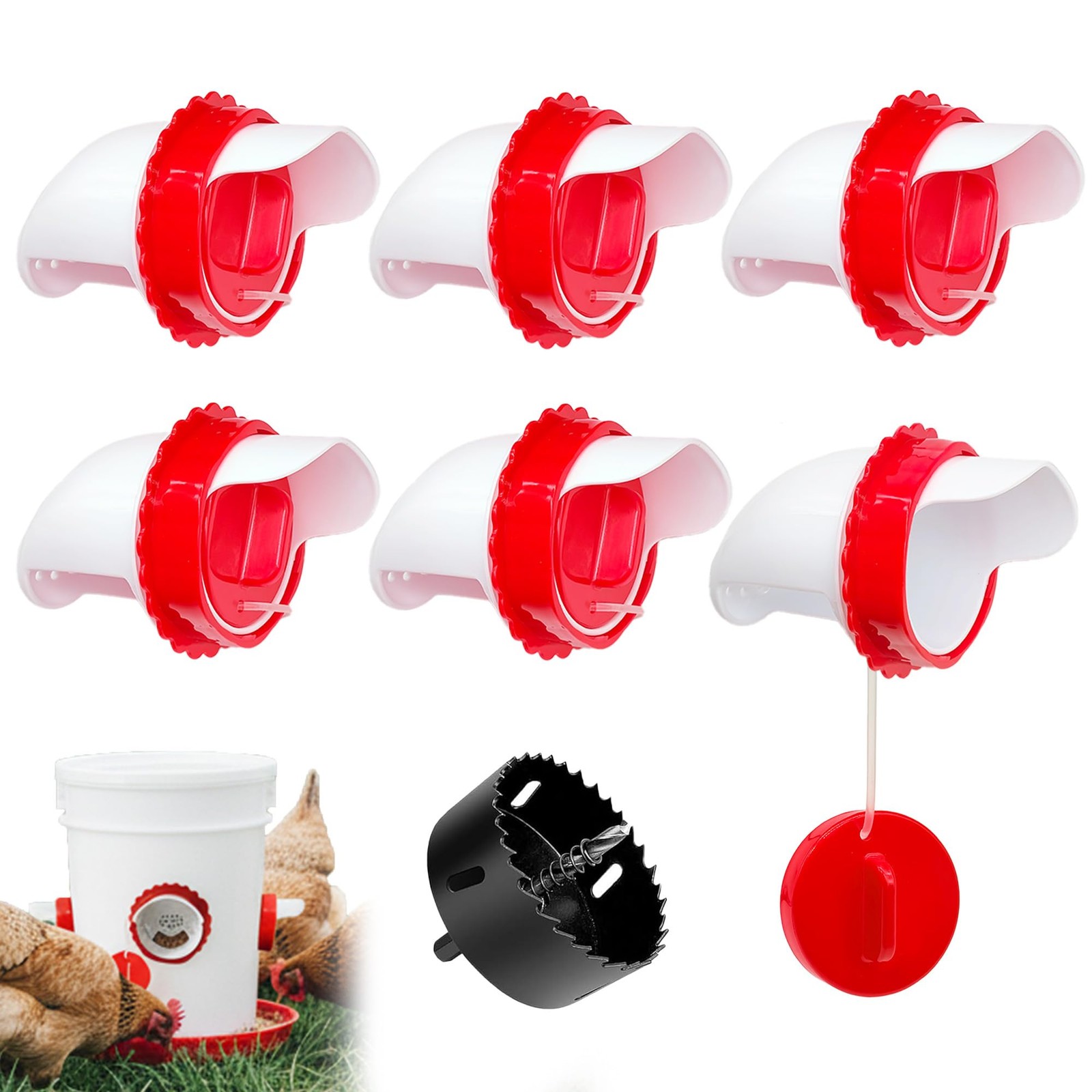 Chicken Feeder Port Kit 6 Pack, DIY Automatic Poultry Feeder Cups for Buckets...