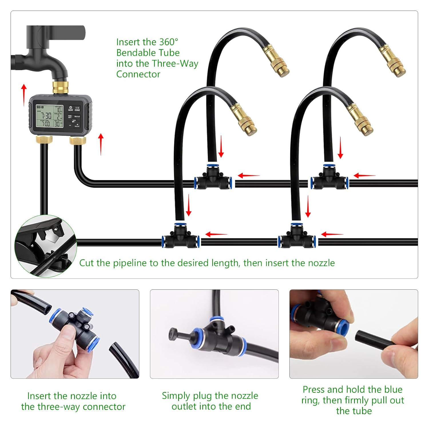 120FT Drip Irrigation System with Smart Water Timer – Automatic Garden Watering