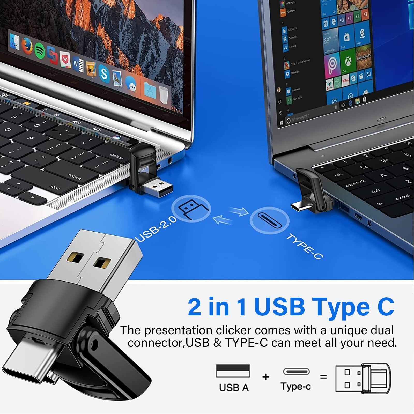 2-in-1 USB Type C Presentation Clicker, Clicker for PowerPoint Presentations,...