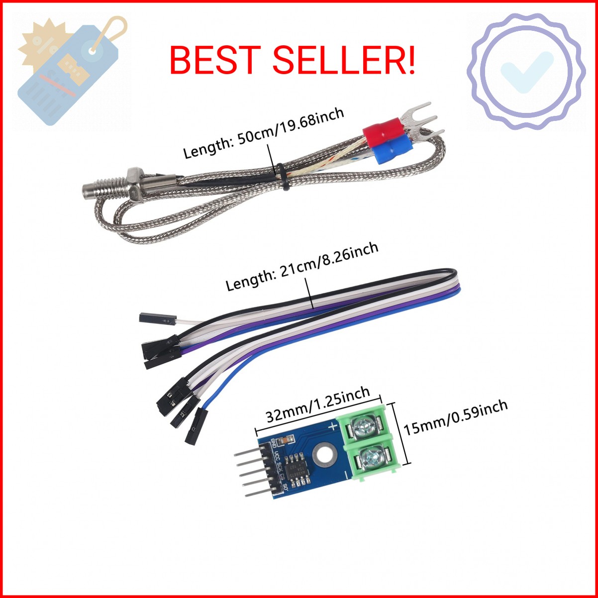 3pcs DC 3-5V MAX6675 Module + K Type Thermocouple Temperature Sensor Thermocoupl