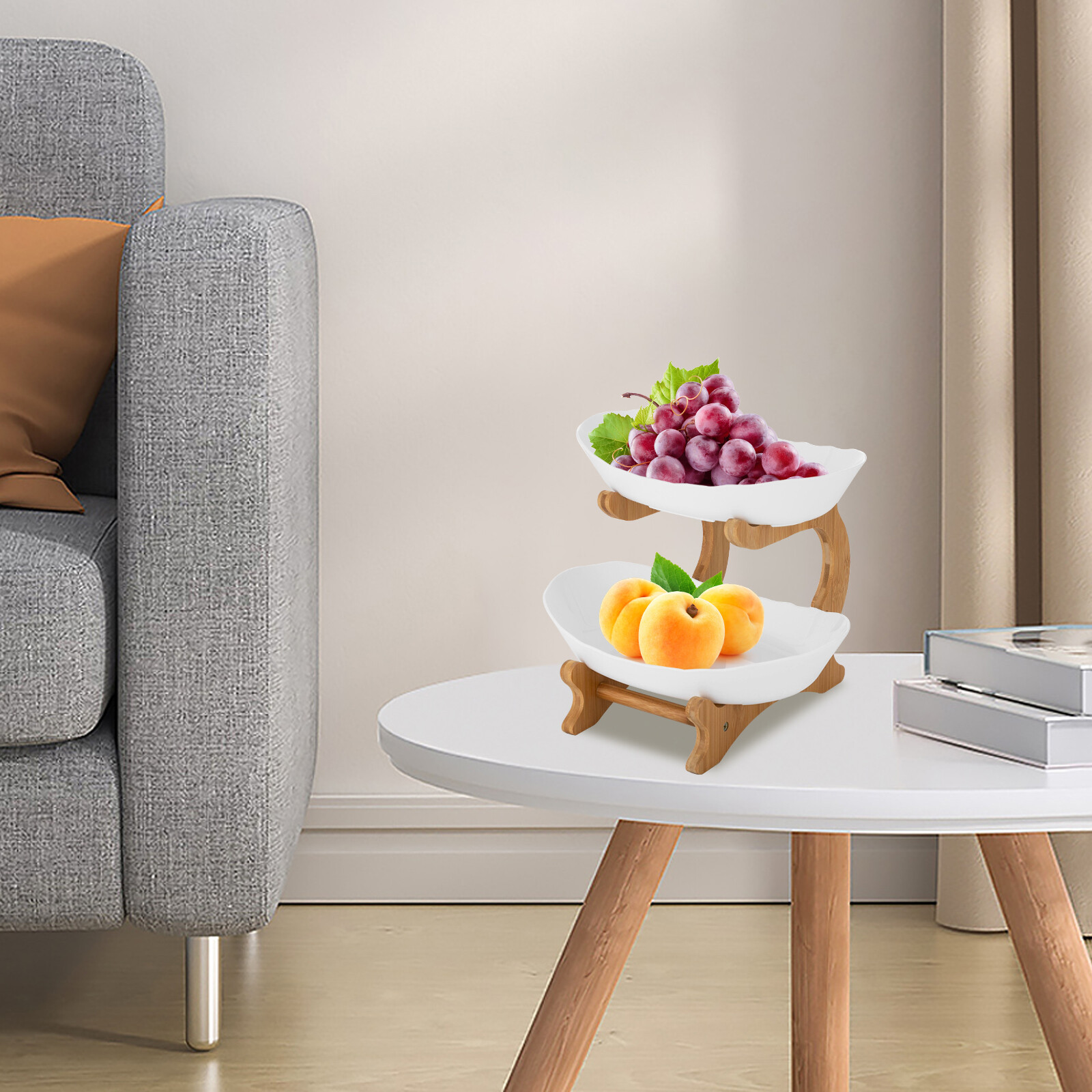 2 Tier Fruit Bowl, Fruit Basket Stand, Fruit Serving Tray