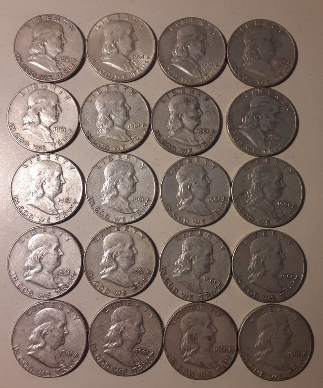 1961-D $10 Face Value 90% Silver Franklin Half Dollars various grades (#11-RDF)