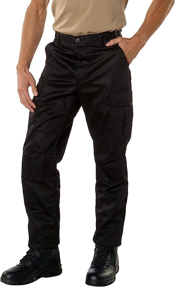 Tactical BDU Solid Black Cargo Pants Utility Workwear Button Fly Men's 4XL-7776