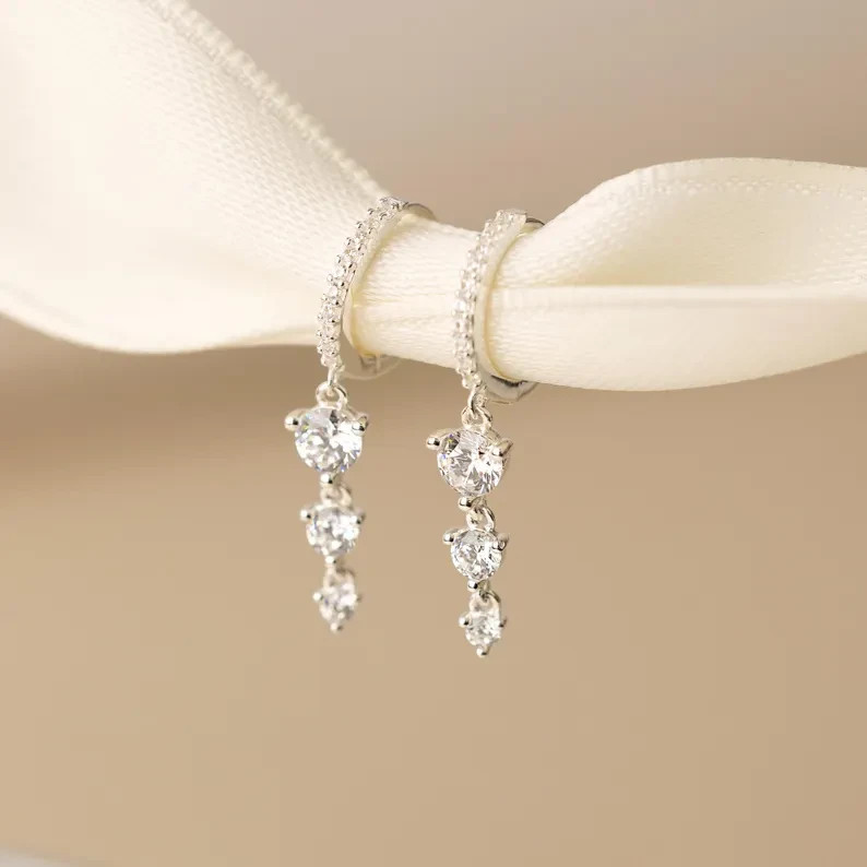 2.5Ct Round Cut Lab Created Diamond Drop & Dangle Earrings 14K White Gold Plated