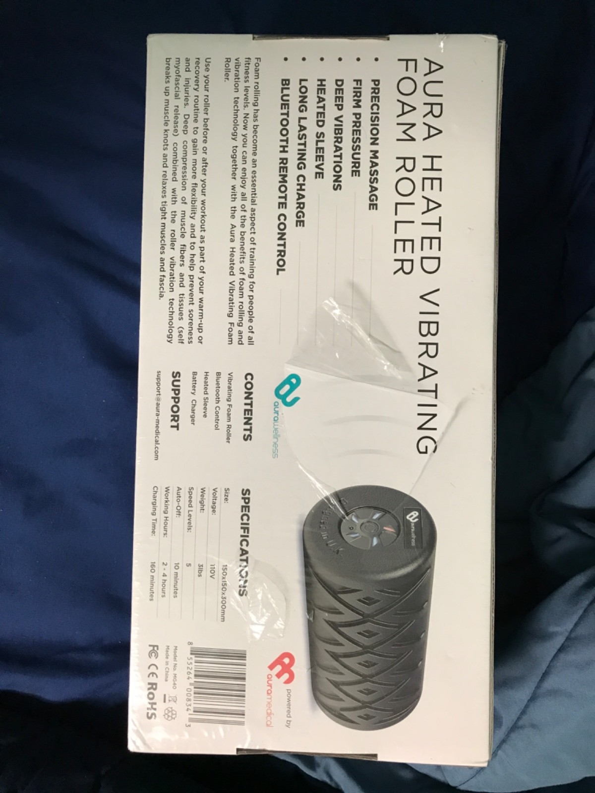 NEW Sealed Aura Revroll Vibrating Heat Foam Roller Fitness Wellness Yoga