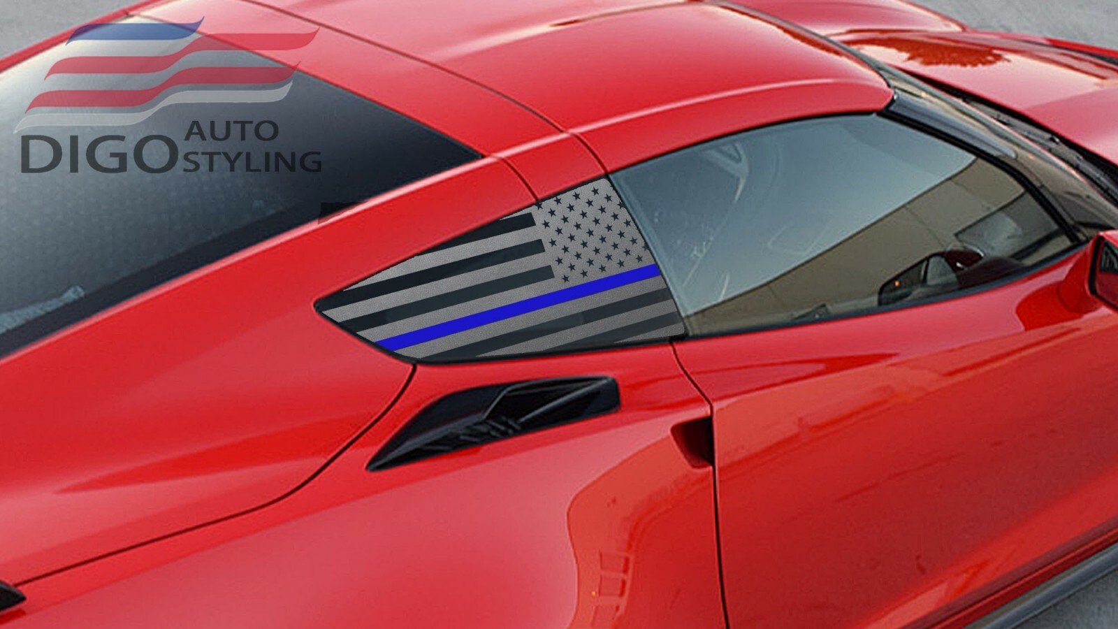 Precut 2014-2019 C7 Corvette Window American Flag Decals sticker Blue red line