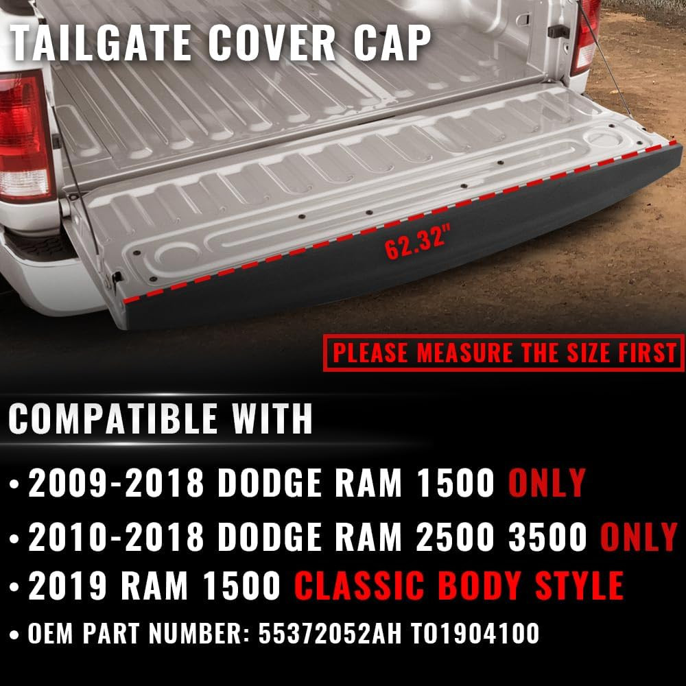 Tailgate Cap Molding Trim for 2009-2018 Dodge Ram 1500 2500 3500 62.32" Bed
