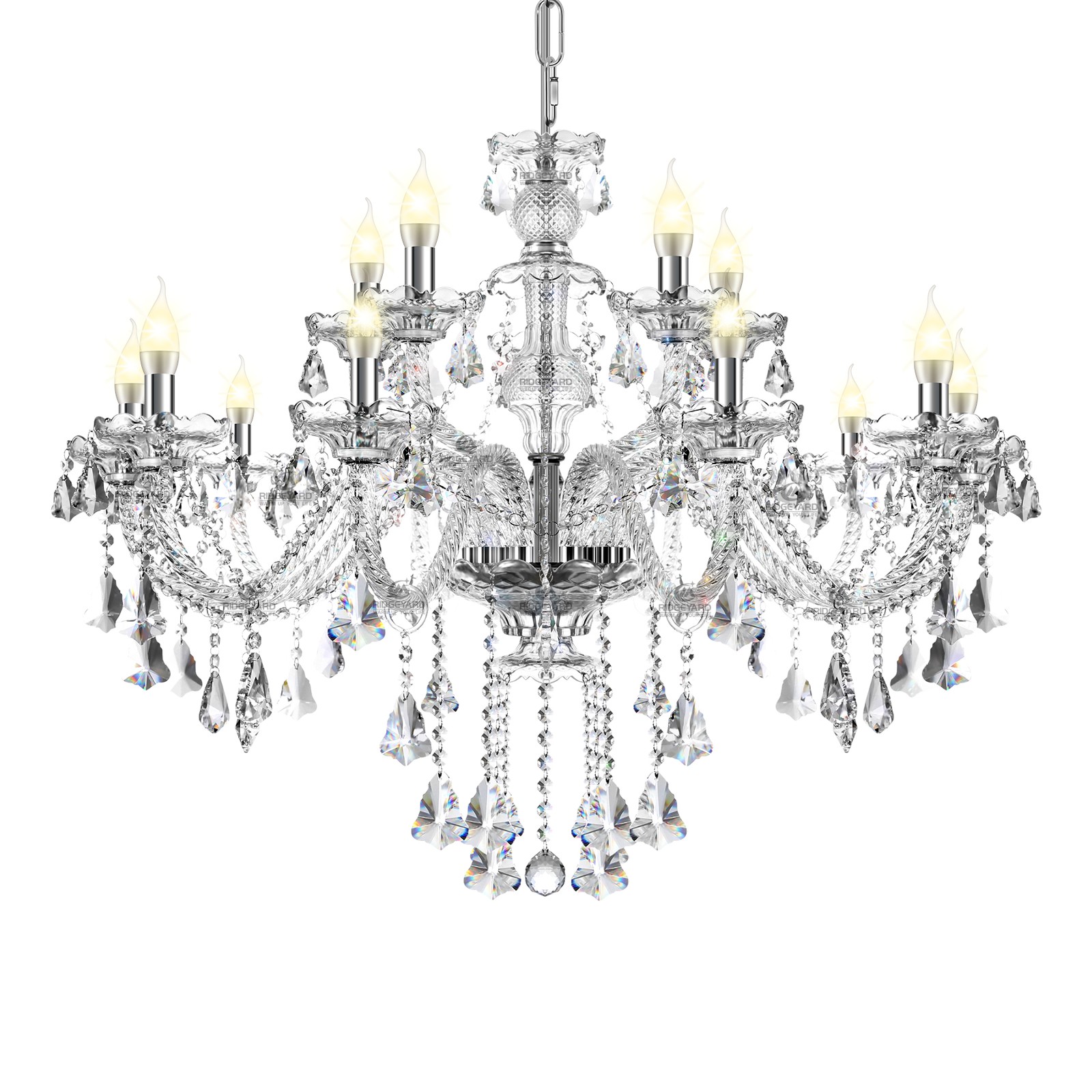 15-Lights K9 Crystal Chandelier Ceiling Pendant Lamp Fixture Modern Luxury