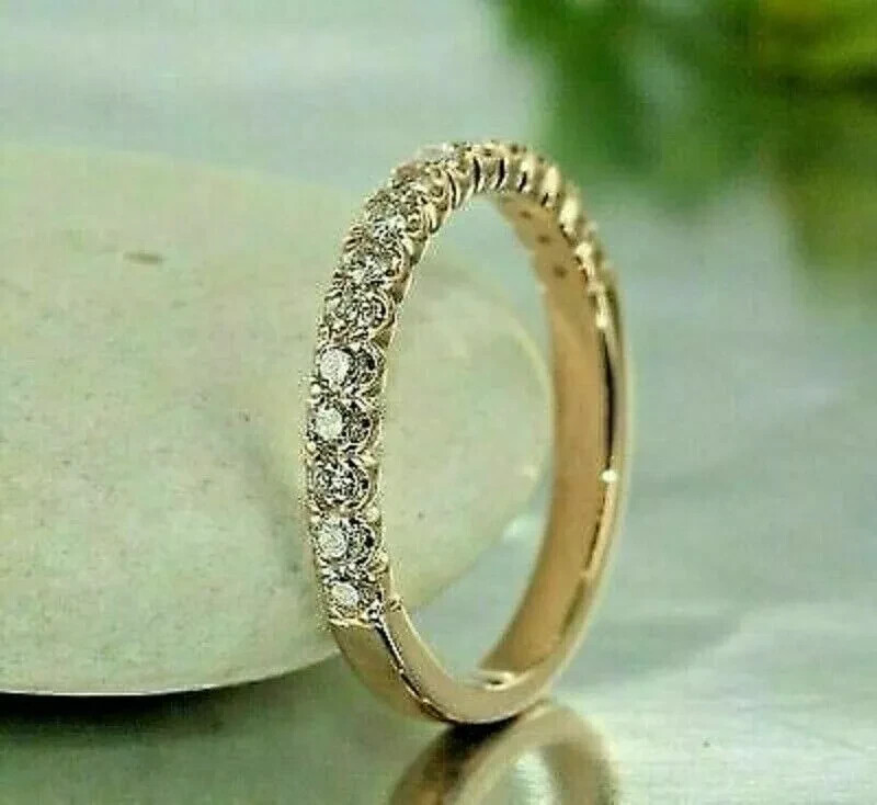 Eternity Wedding Band Ring 14K Yellow Gold FN 2CT Round-Cut Lab Created Diamond