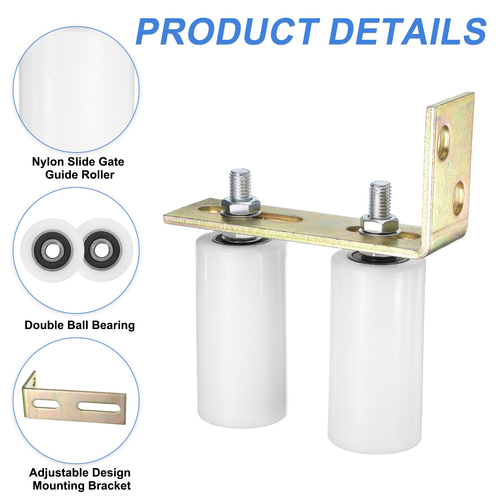 2Set Slide Gate Guide Roller 4" Nylon Gate Support Rollers with Bracket White