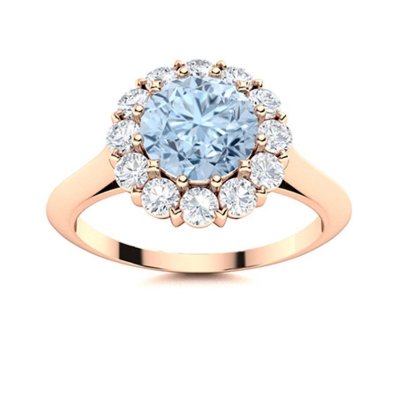 Crown Chakra Round Aquamarine Halo Ring Jewelry 925 Sterling Silver