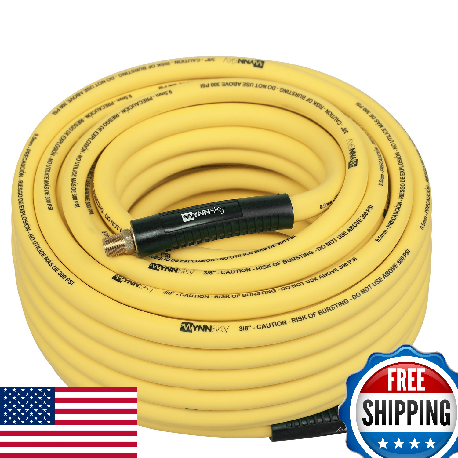 WYNNsky Hybrid Air Hose 3/8 in.X 100ft, 1/4"MNPT Fittings, 300 PSI Max Working P