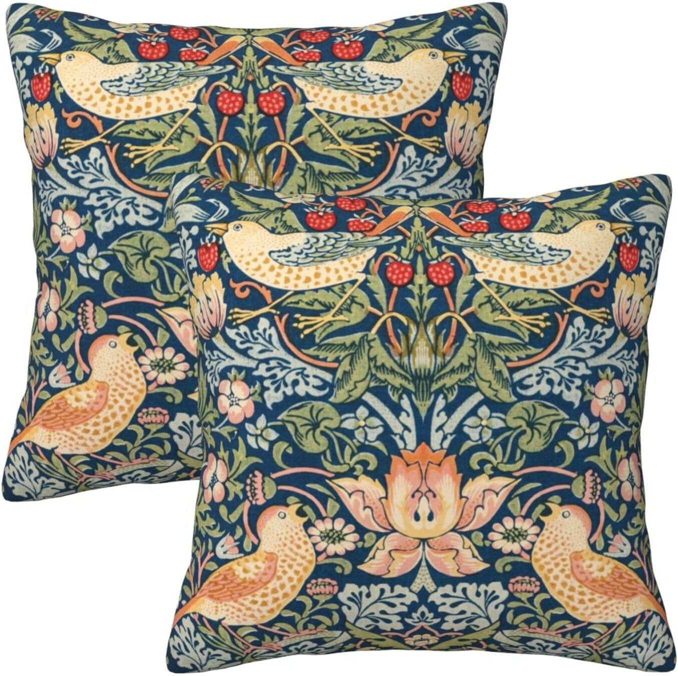 Vintage Floral Throw Pillow Covers 18X18 Inch Set of 2 Bird Floral Pillow Cases