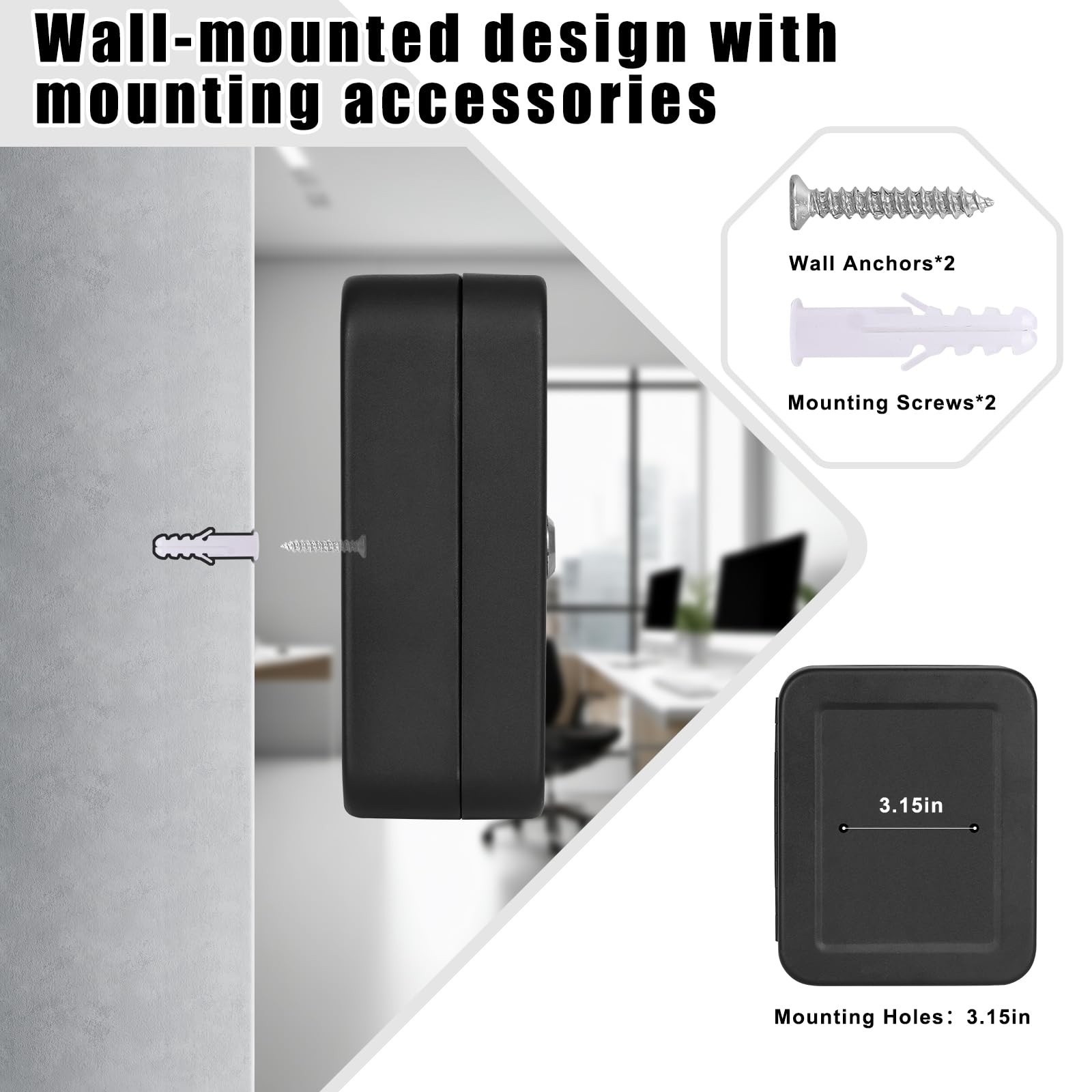 KYODOLED Key Cabinet Wall Mount, Locking Box 20 Key, Black With Lock