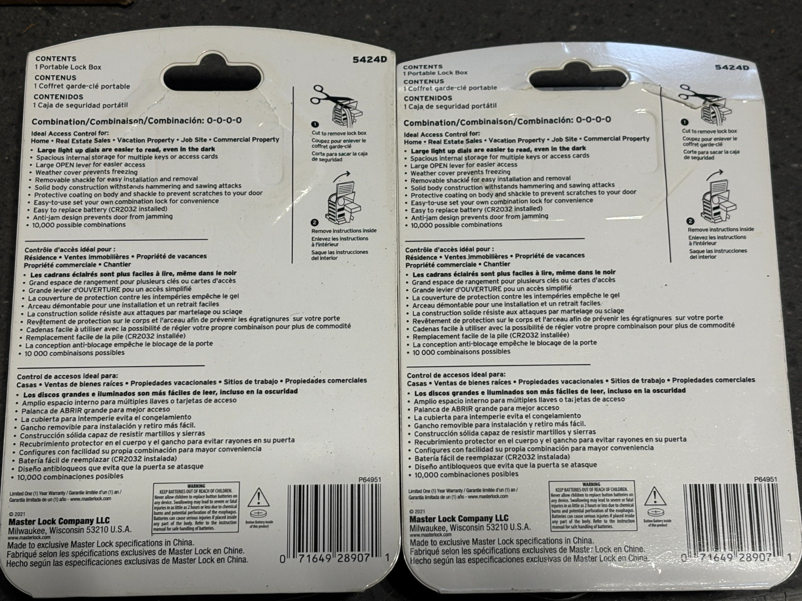 2 Pack Master Lock Portable Lock Box *Light-Up Combination Dials* - Model 5424D