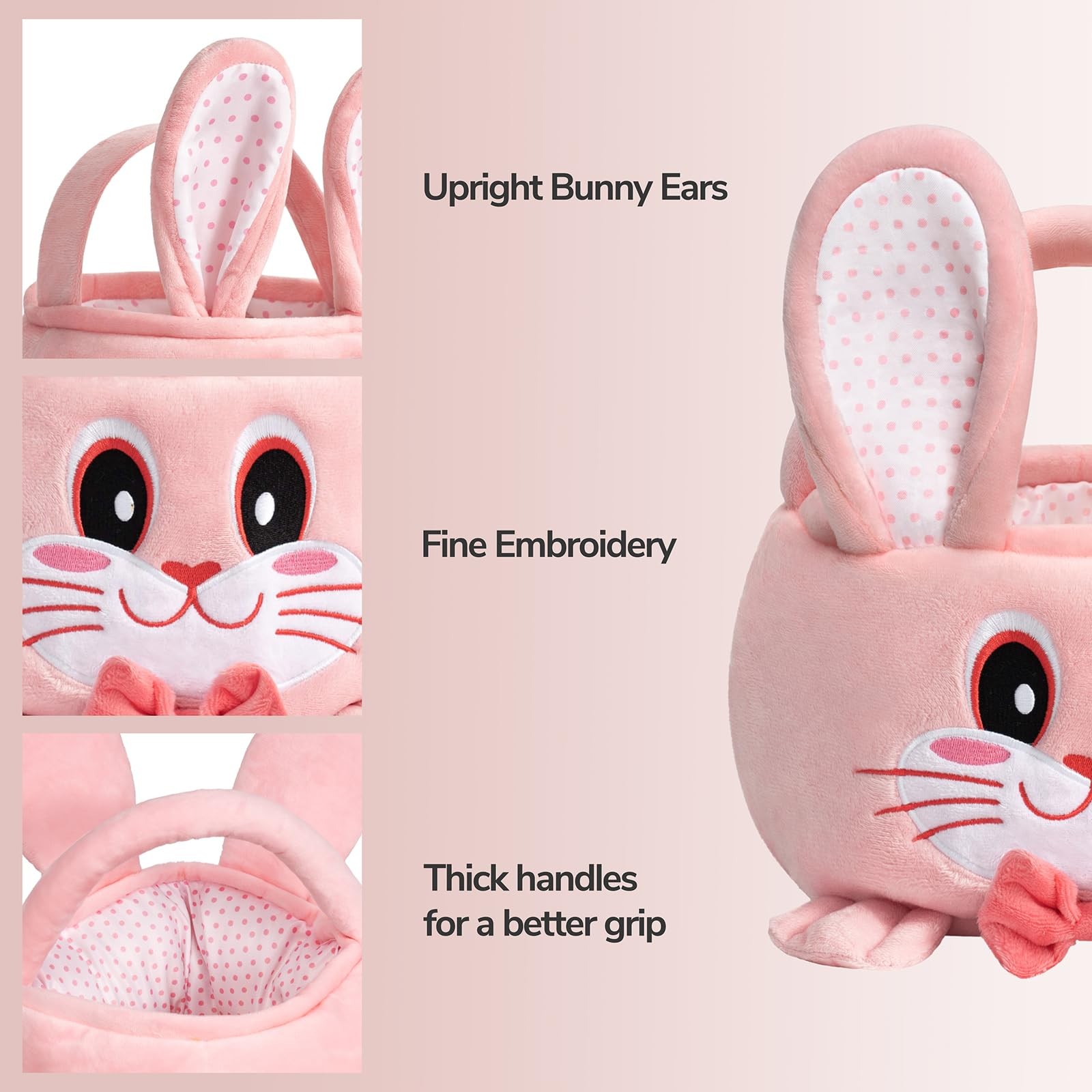 HiChen Easter Basket Empty Bunny, Easter Egg Baskets Small Gift Basket with D...