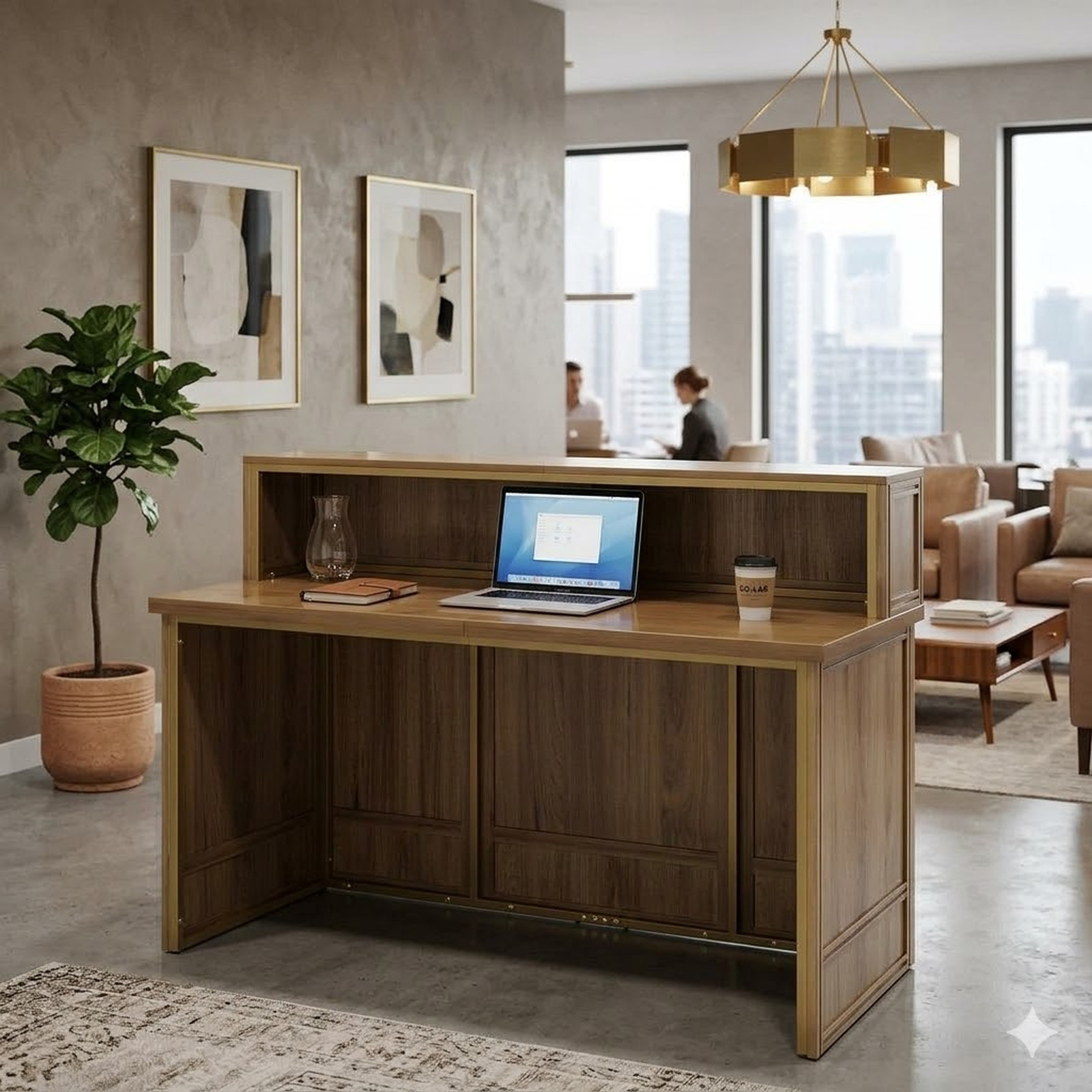 Modern Reception Desk Front Counter Receptionist Checkout Counter Oak Large