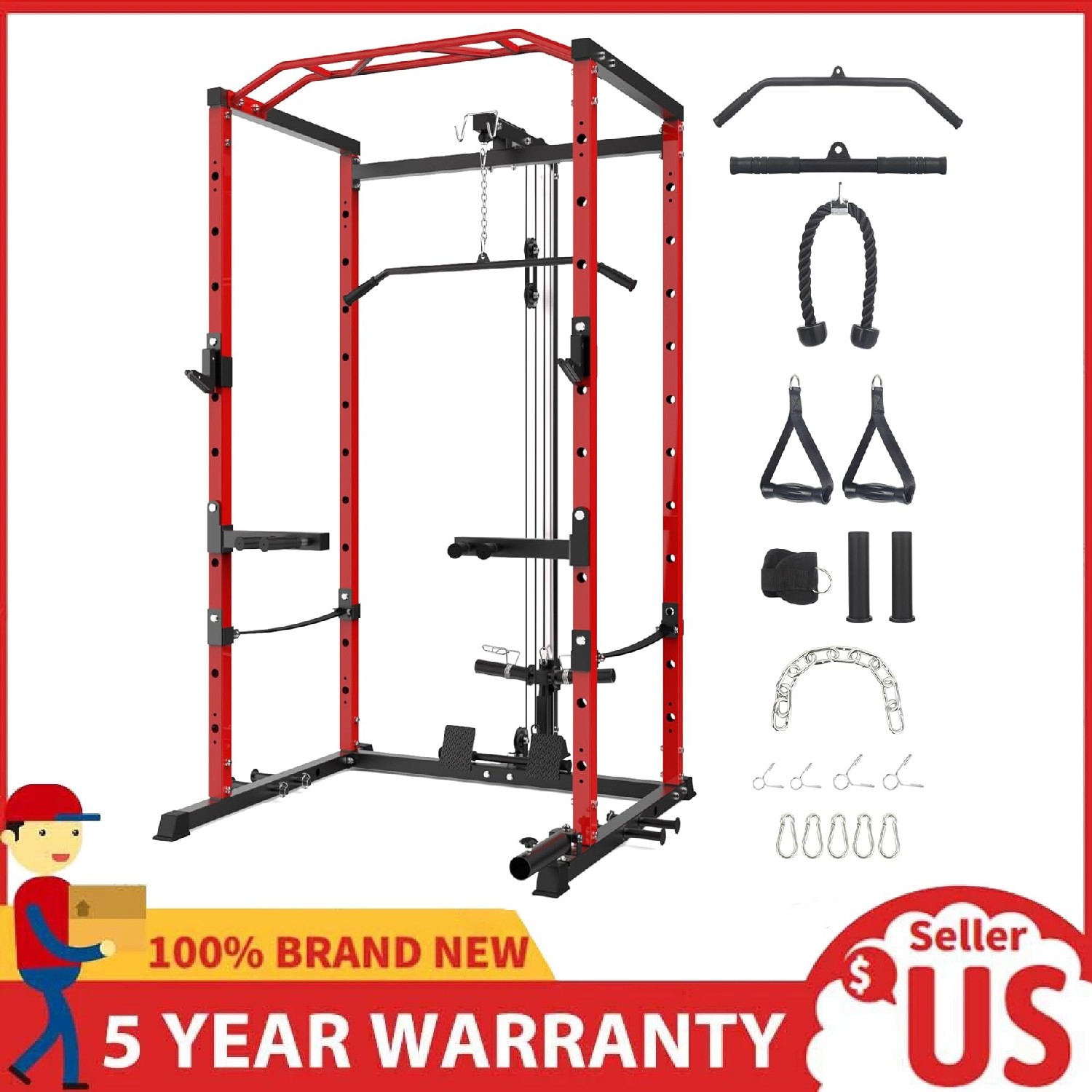 Power Cage Multi-Functional Power Rack with LAT Pulldown, Dip Bar, Weight Rack
