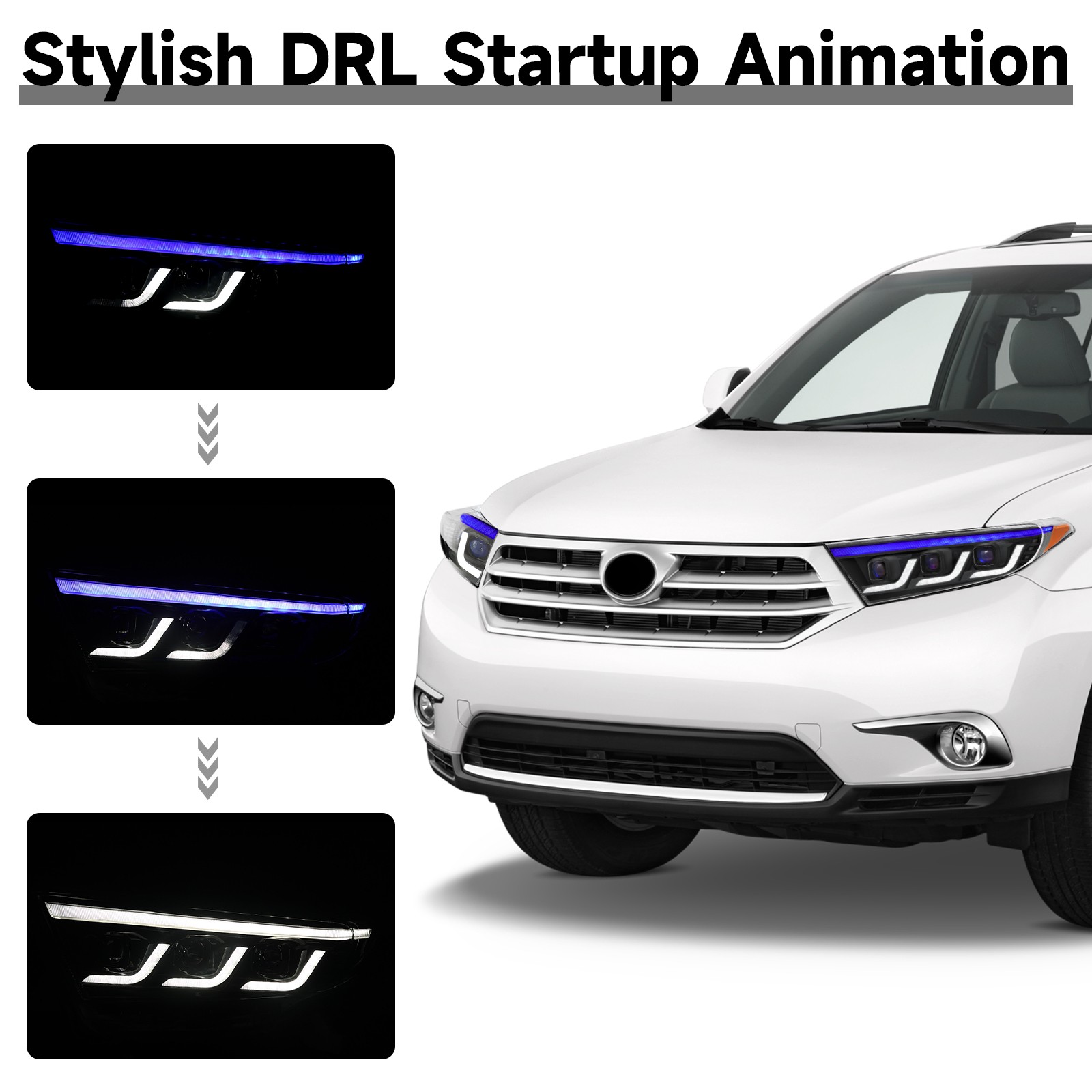 Triple LED Projector Headlights w/Sequential For 2011 2012 13 Toyota Highlander