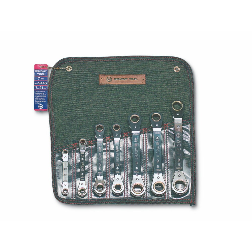 Wright 9446 Offset (6/12pt) Reversible Ratcheting Box Wrench Set 7pc Metric