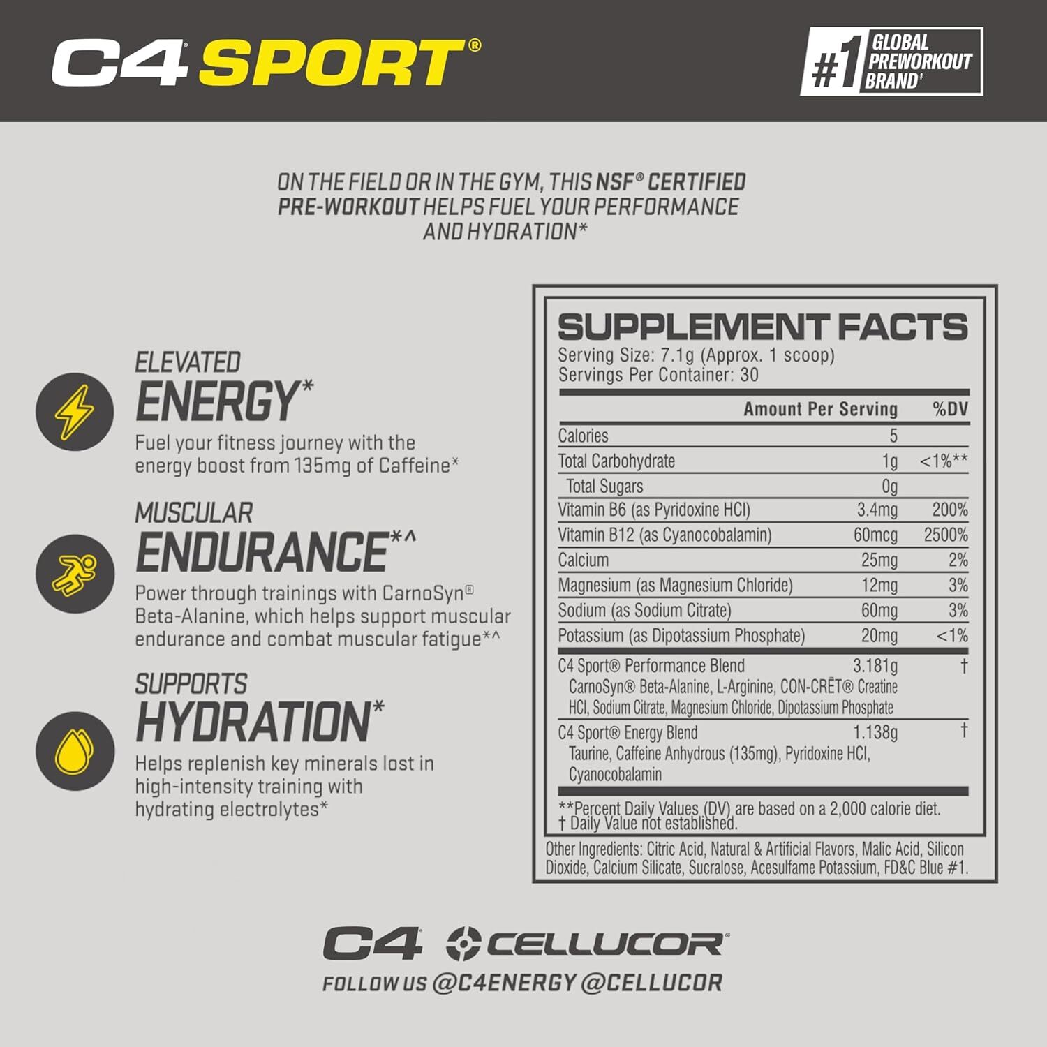 C4 Sport, Pre-Workout, Blue Raspberry, 7.5 oz (213 g)