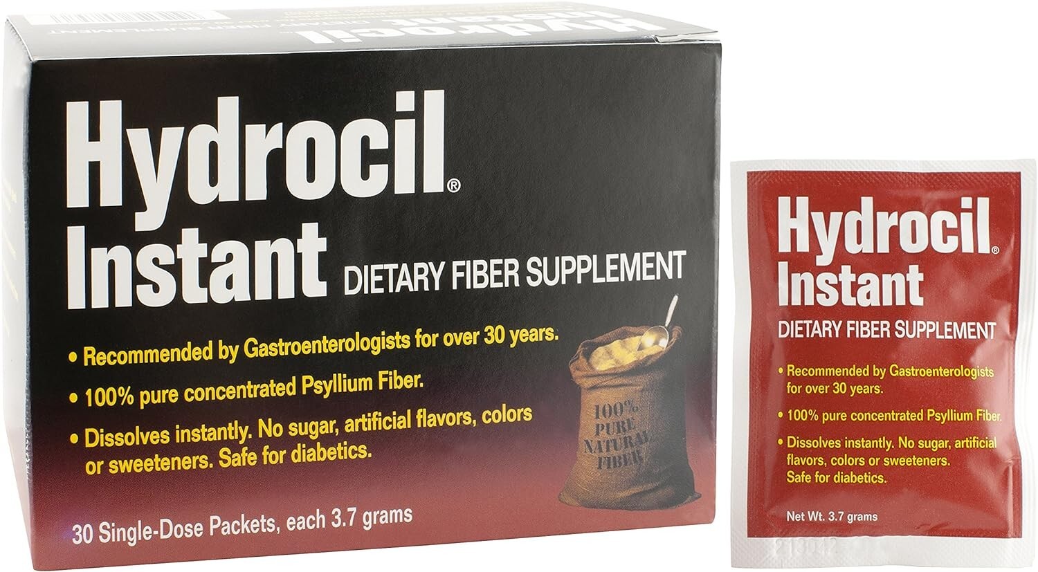 Hydrocil Instant Dietary Fiber Supplement, Psyllium Husk Powder, 30 Packets