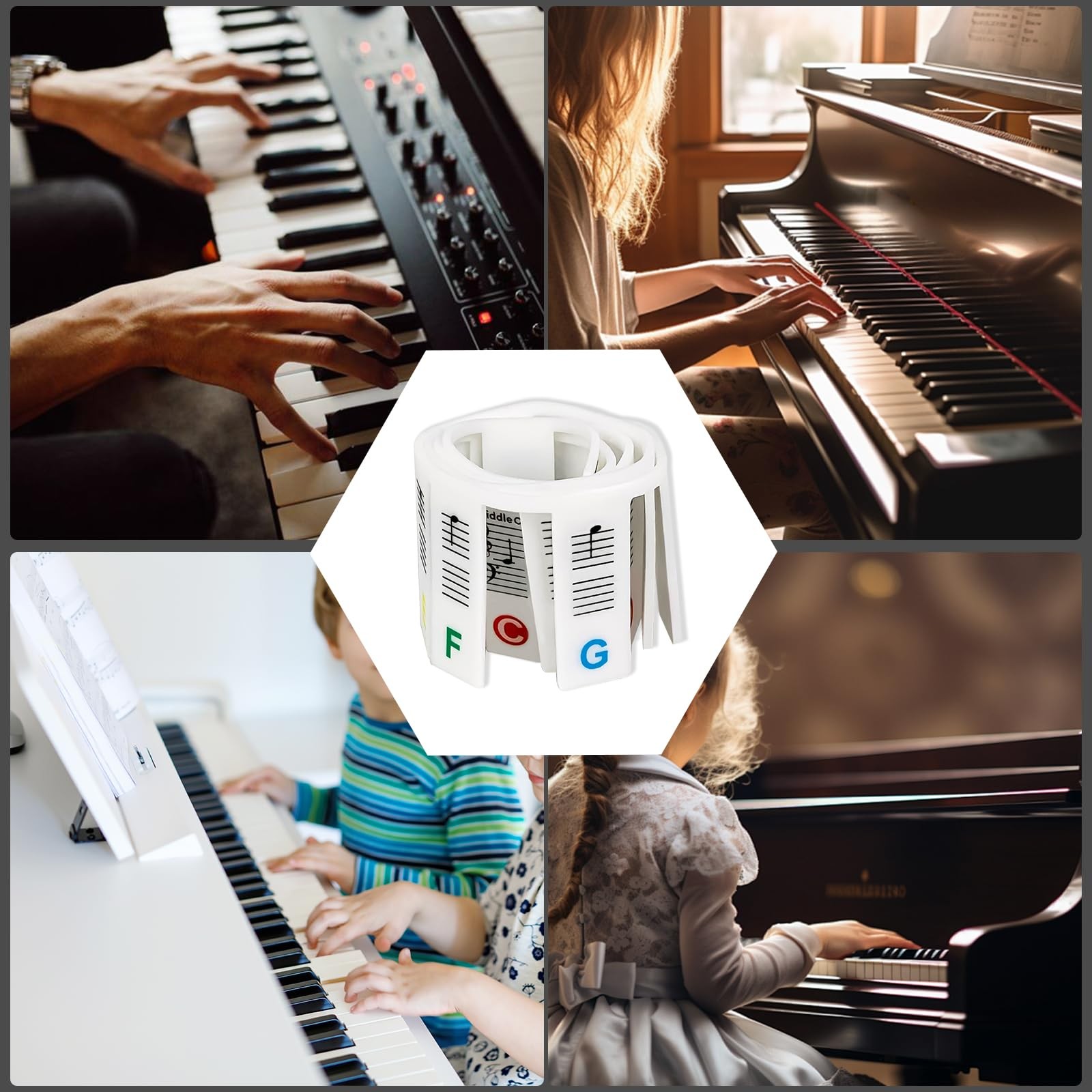 Piano Notes for Beginner, Removable 88-Key Full Size Piano Labels, 61 Key Sil...