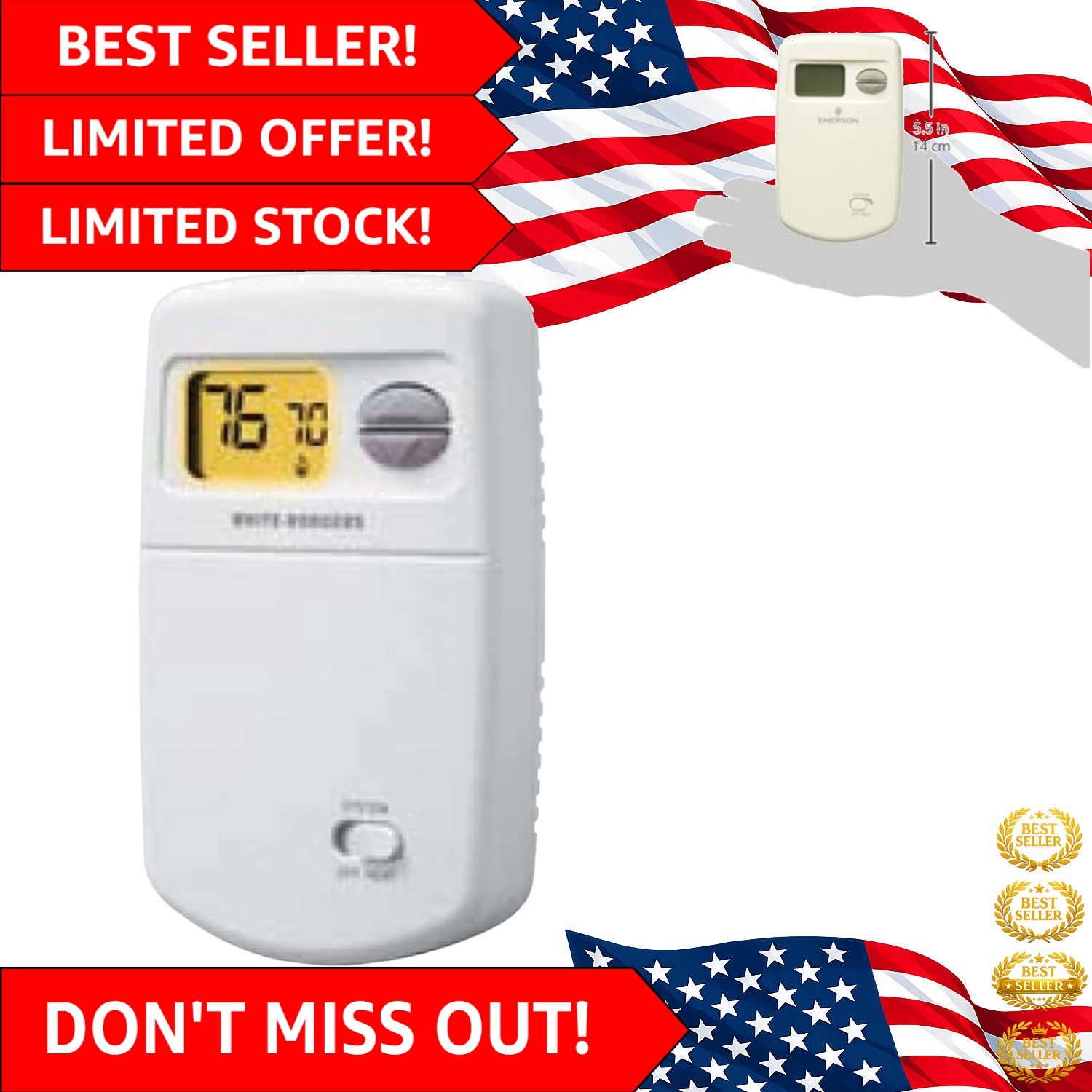 White Emerson 1E78-140 Digital Thermostat - Precision Control for Single-Stage