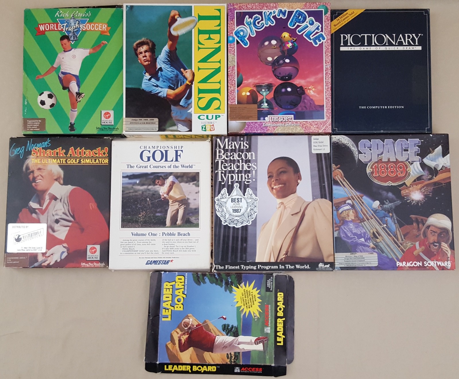 (9) BOXED Games for Commodore Amiga 500 600 1000 1200 2000 GOLF TENNIS SOCCER