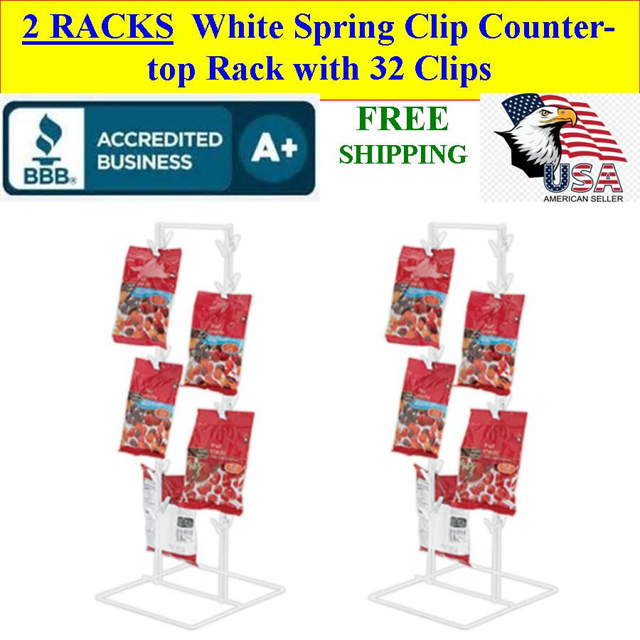 2 Racks Retail Spring Clip Countertop Rack with 32 Clips, for 32 Bags, 2 Ft Tall