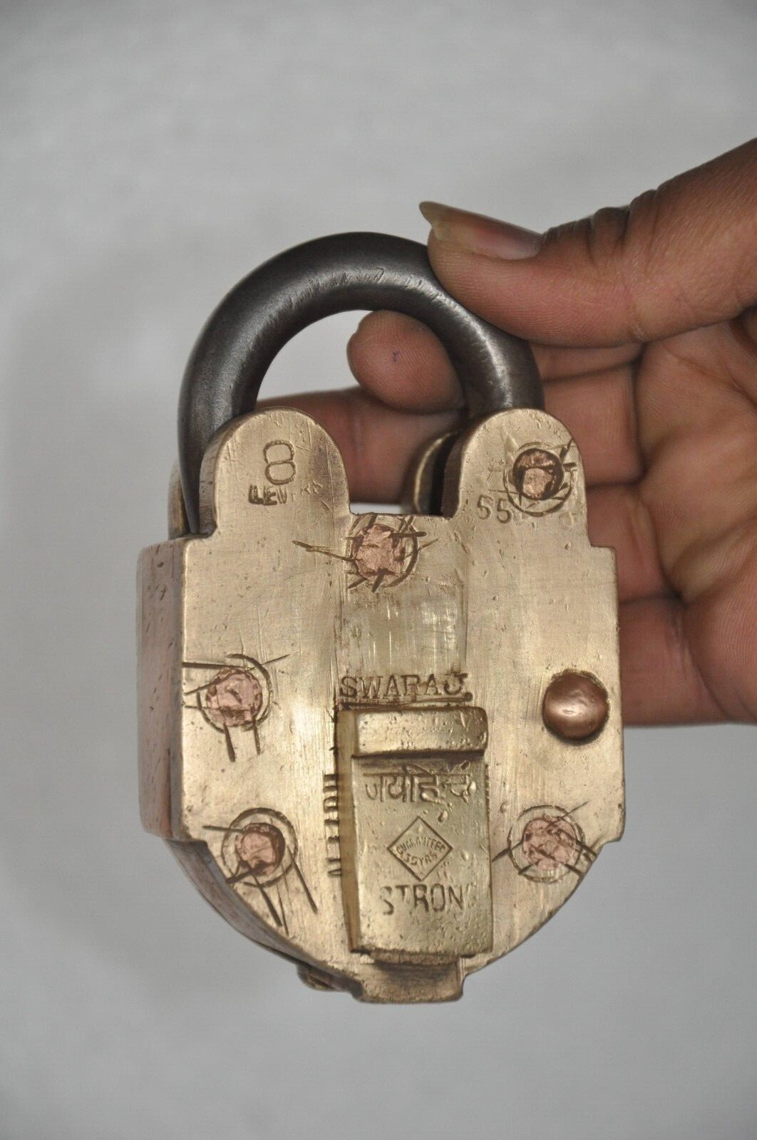 Vintage Brass & Copper Handcrafted Solid Heavy Push Button Tricky Padlock