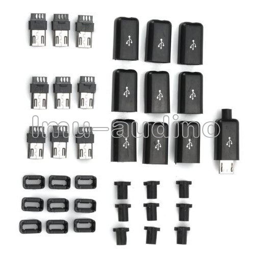 10pcs micro USB type B male plug connector kit with plastic cover for DIY