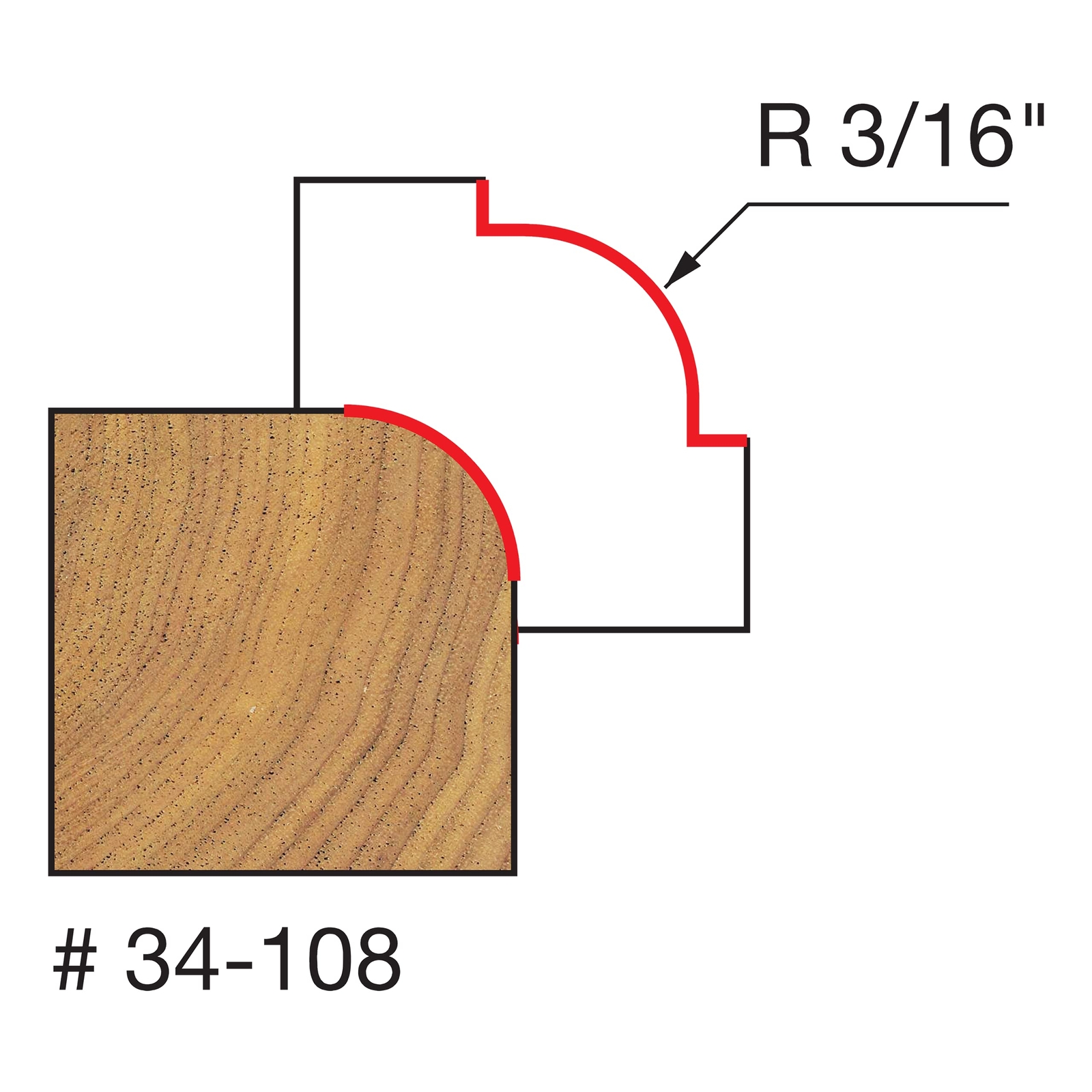 Freud 34-108: 3/16" Radius Rounding Over Bit