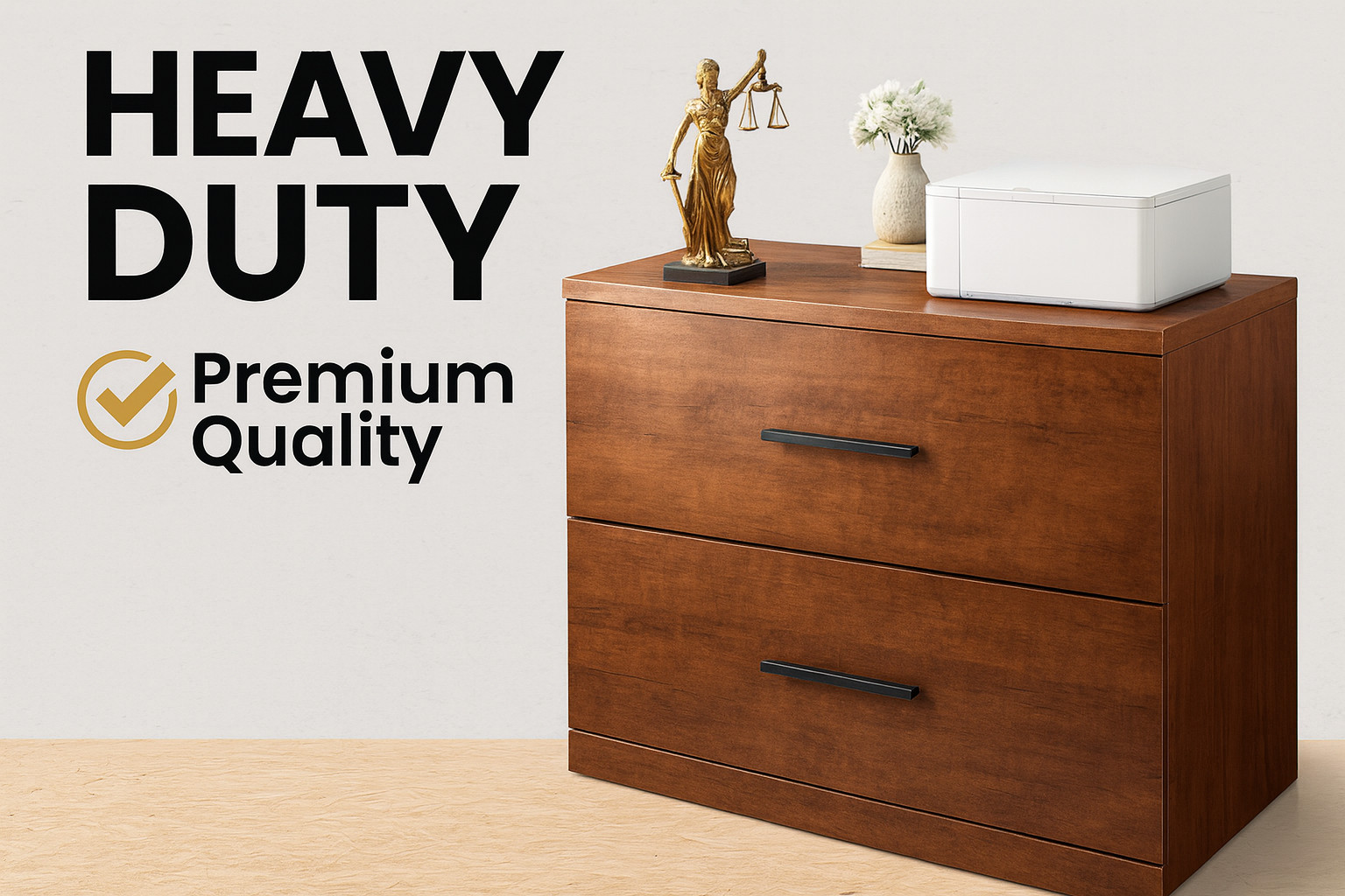 2 Drawer Lateral HEAY File Cabinet Walnut Wood Finish Fits Legal Letter A4 Files