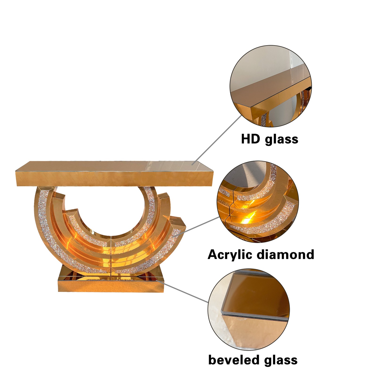 Design Crushed Diamond Mirrored Console Table Entryway Table with Diamond Inlay
