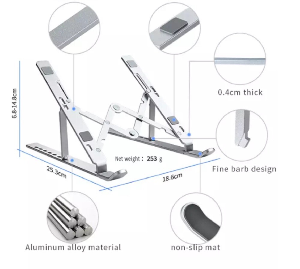 Adjustable Aluminum Laptop Stand - Portable Desk Riser, Ergonomic Laptop Holder
