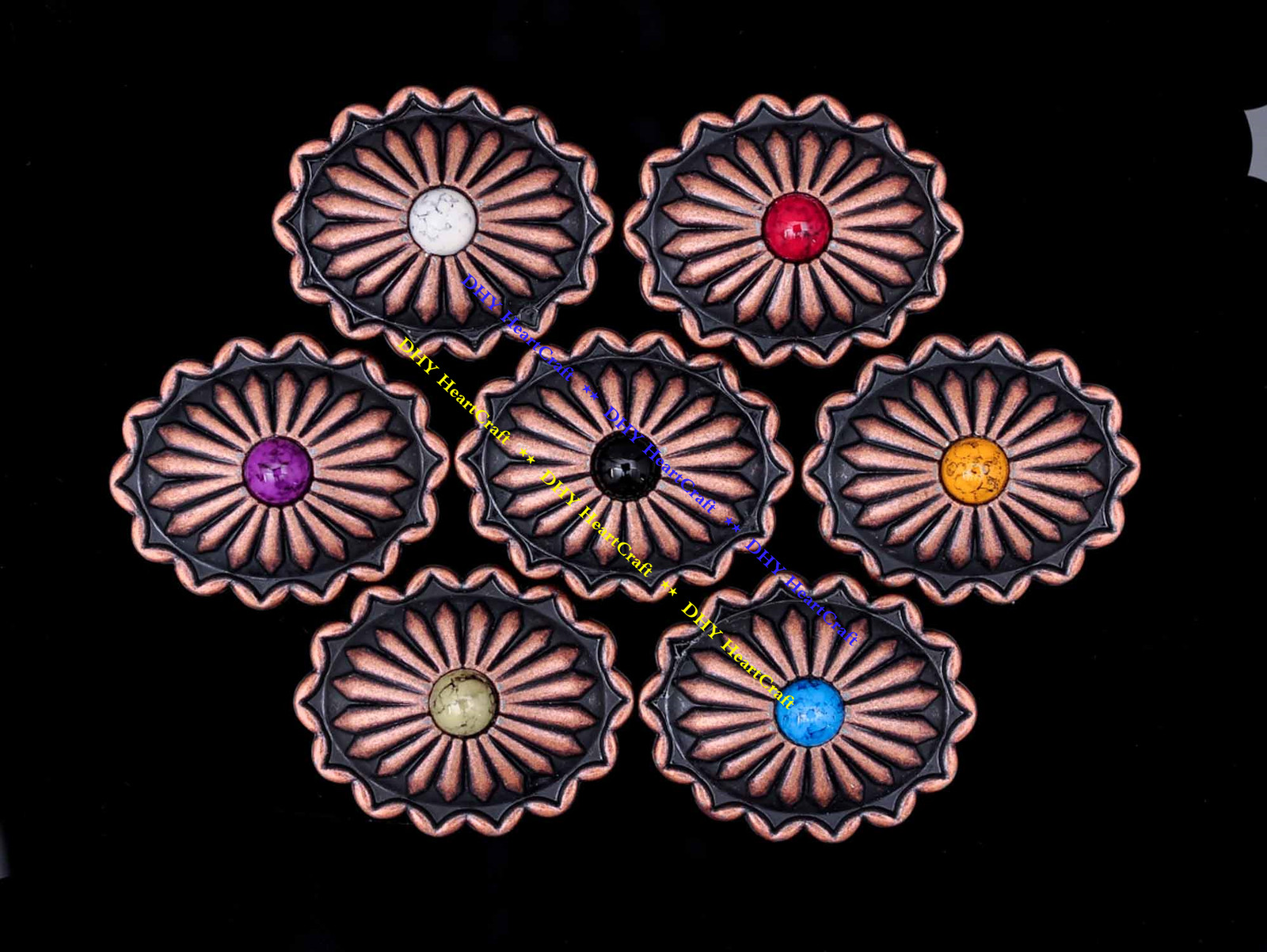 10X Antique Copper Turquoise Flower Leathercraft Western Saddle Hardware Concho
