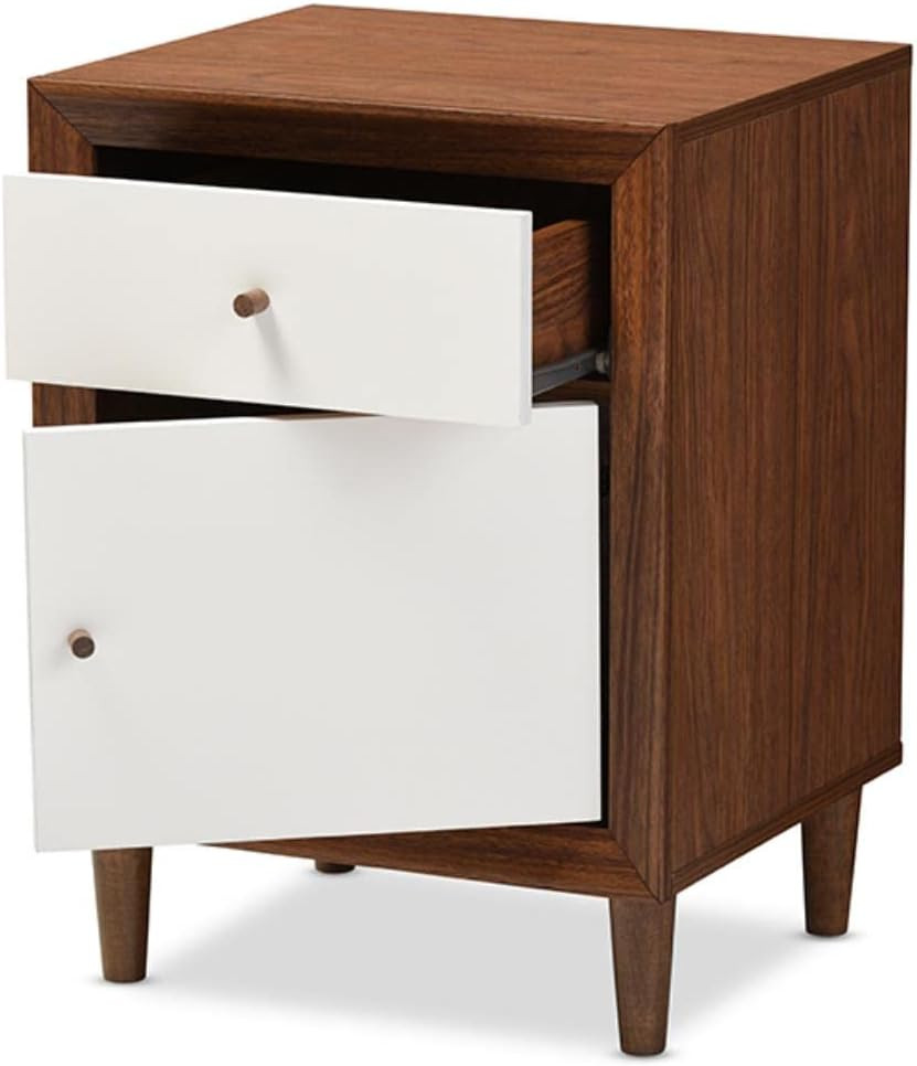 Stylish Medium White and Walnut Studios Nightstand for Modern Bedrooms