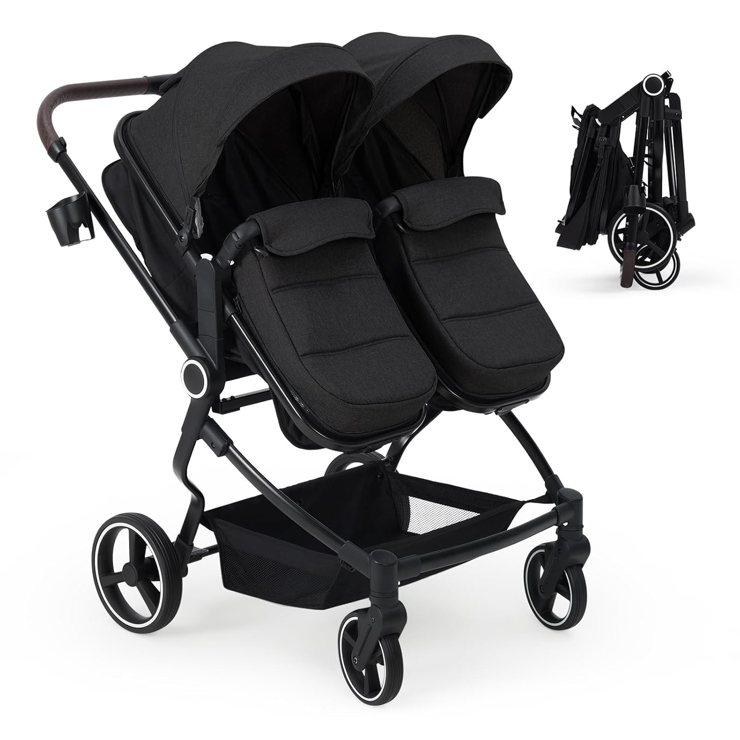 Twins Side by Side Double Stroller Lightweight Fold Travel Stroller Adjustable