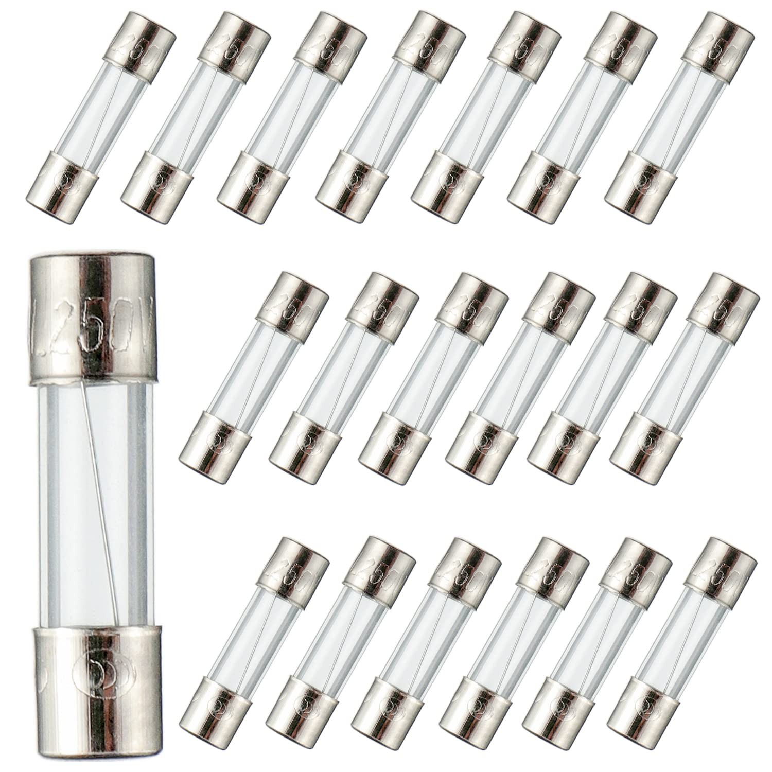 5x20mm 15A 15amp 250V 0.2x0.78 Inch F15AL250V Fast-Blow Glass Fuses (Pack of 20)