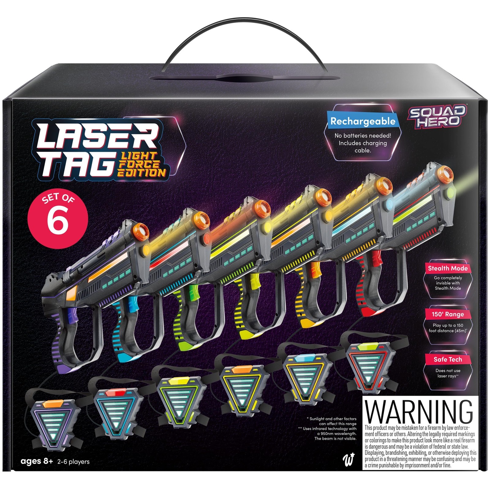 Squad Hero Set of 6 Rechargeable Laser Tag for Kids Teens  Adults - Boys Gift...
