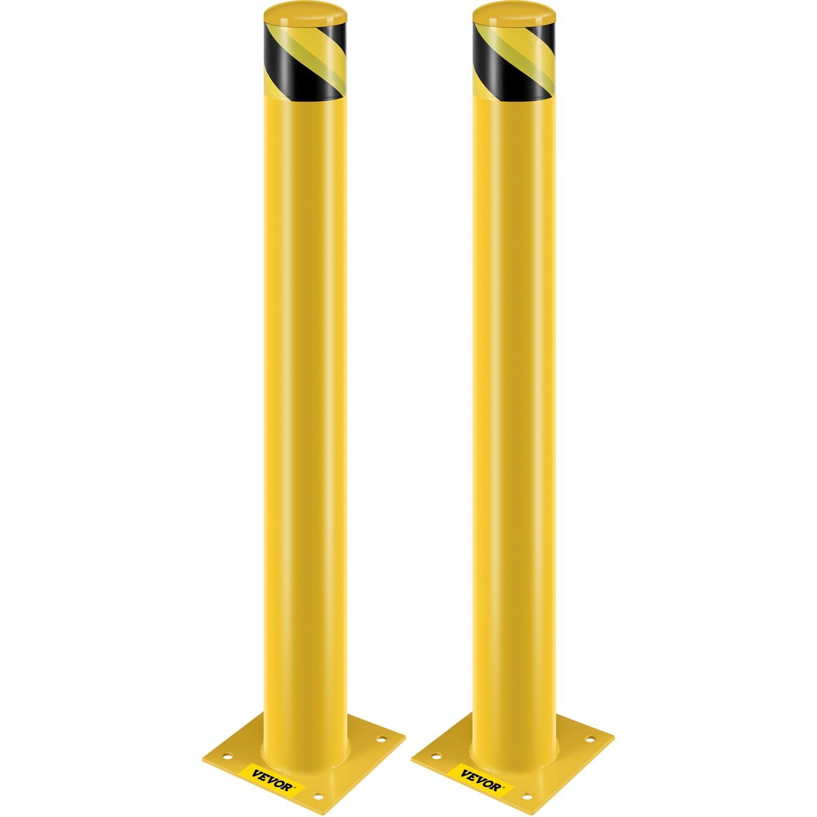 Durable 42in Safety Bollard, 4.5in Dia Steel Post, Yellow/Black Reflective