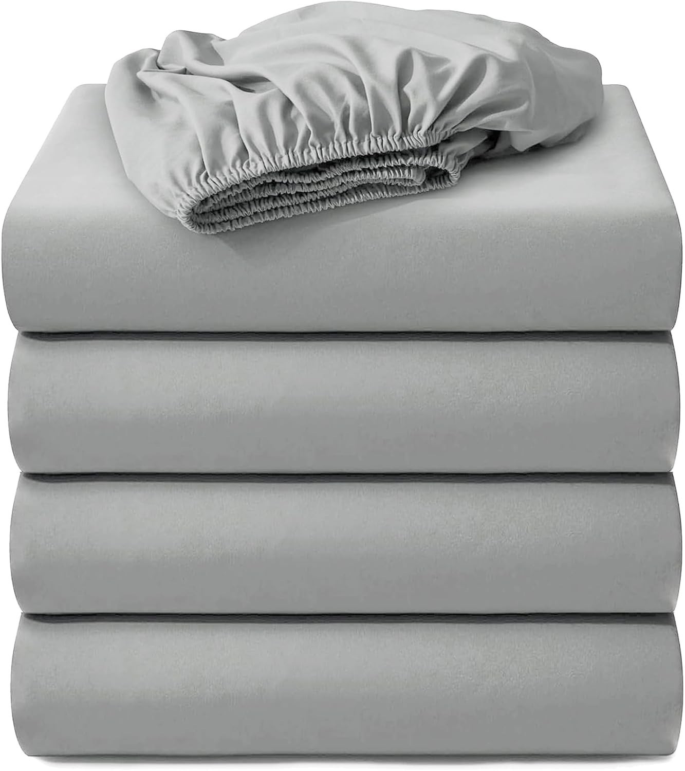 4-Pack Hotel Quality Queen Fitted Sheets, 100% Microfiber, Light Gray, 60"x80"