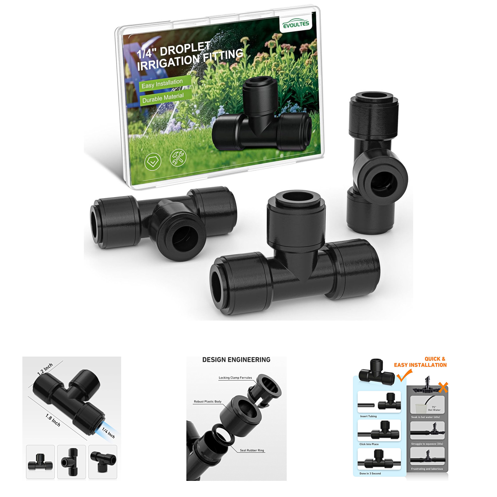 16 Pack 1/4 Inch Drip Irrigation Tee Fittings for Gardens and Farms, Leak Free