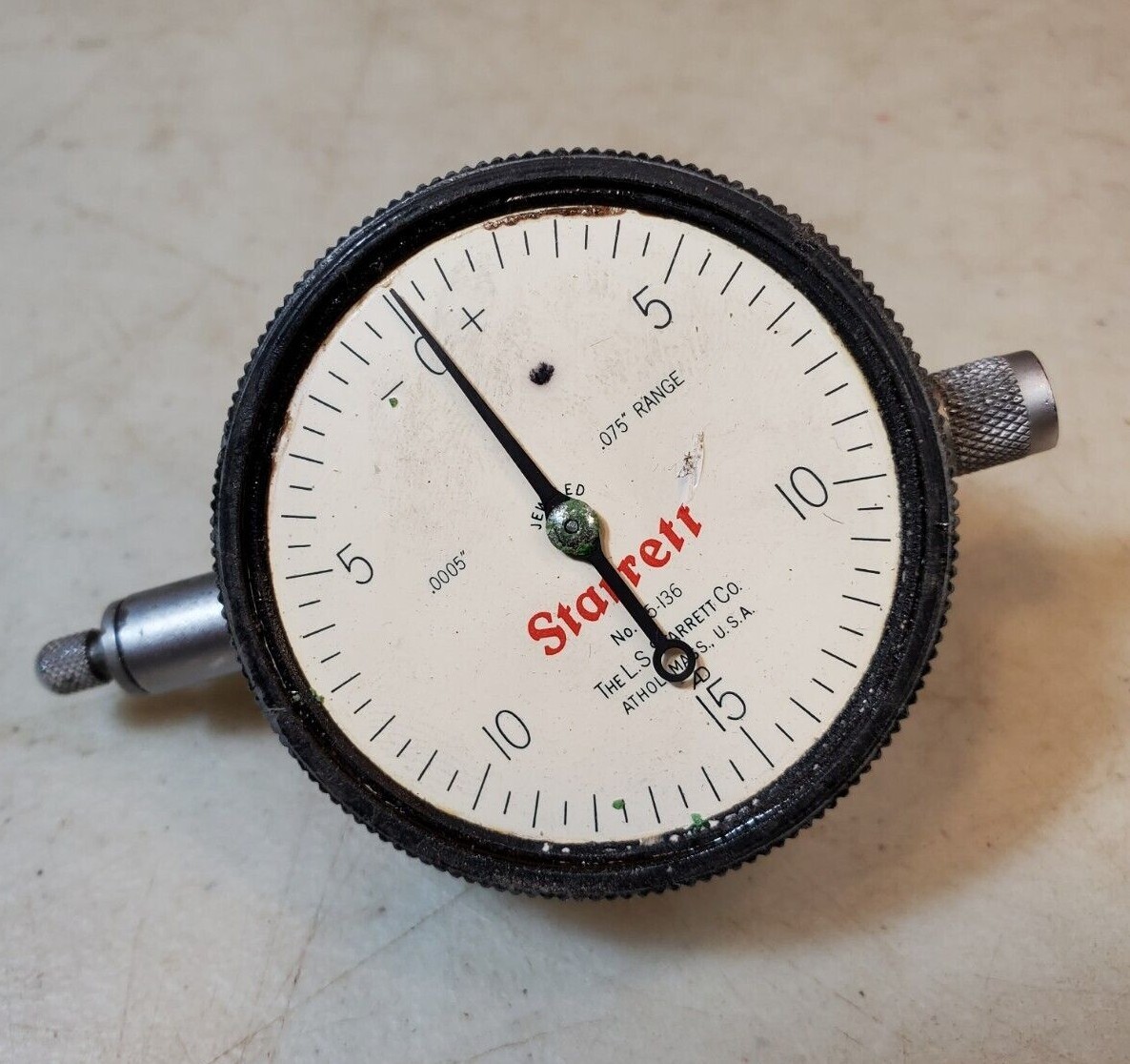 2" Starrett 25-136 Dial Indicator, 0.75" Range, Missing Crystal, Working