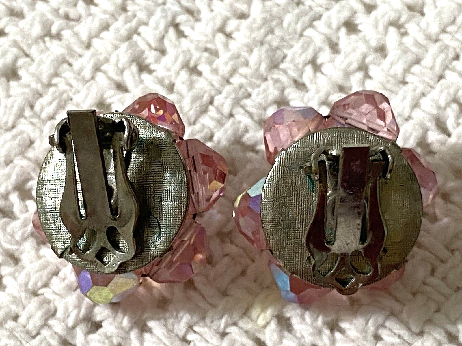 Vintage Pink Aurora Borealis Bead Cluster Earrings