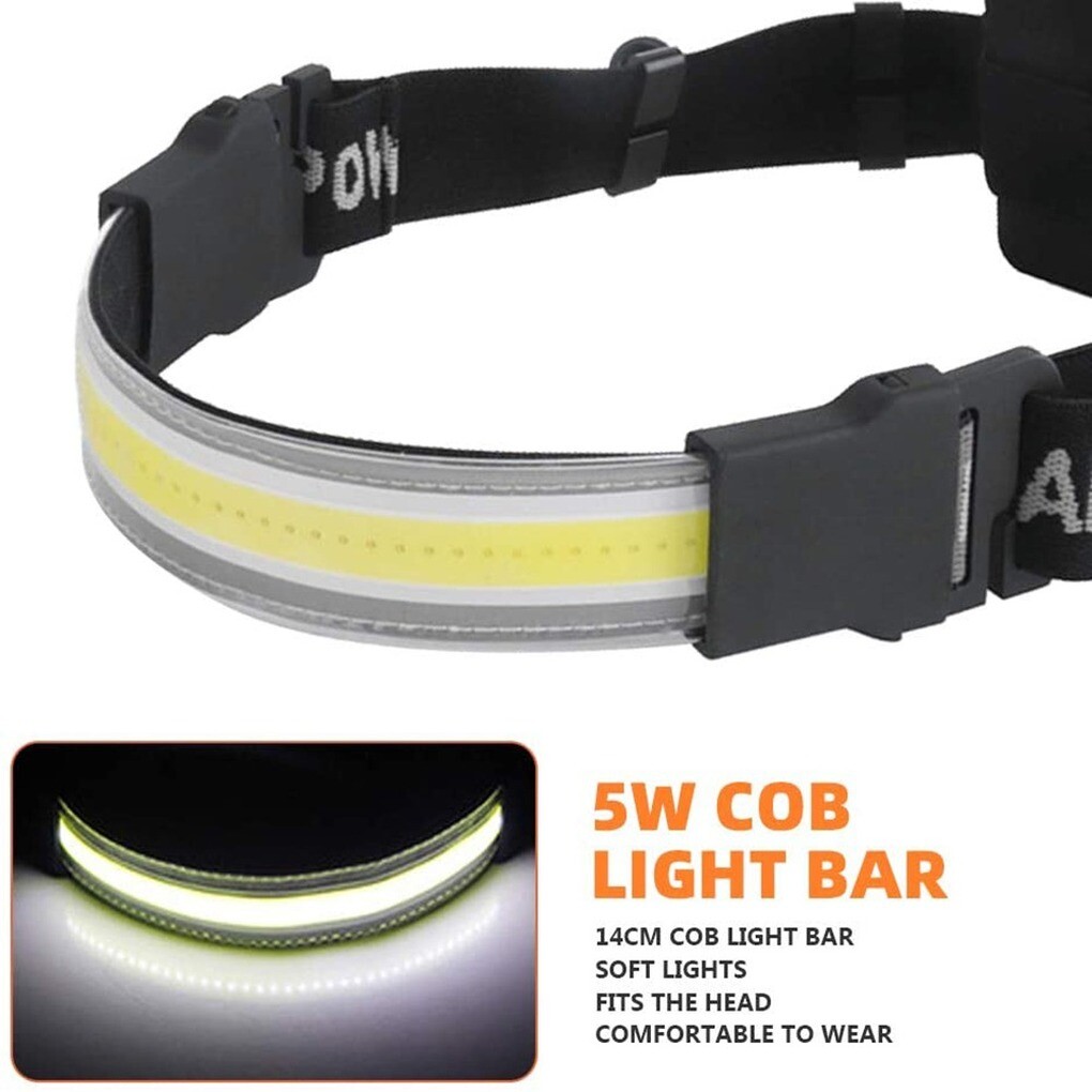 8000LM COB Headlamp LED Light Strip Headlight Camping Hunting Built-in Battery