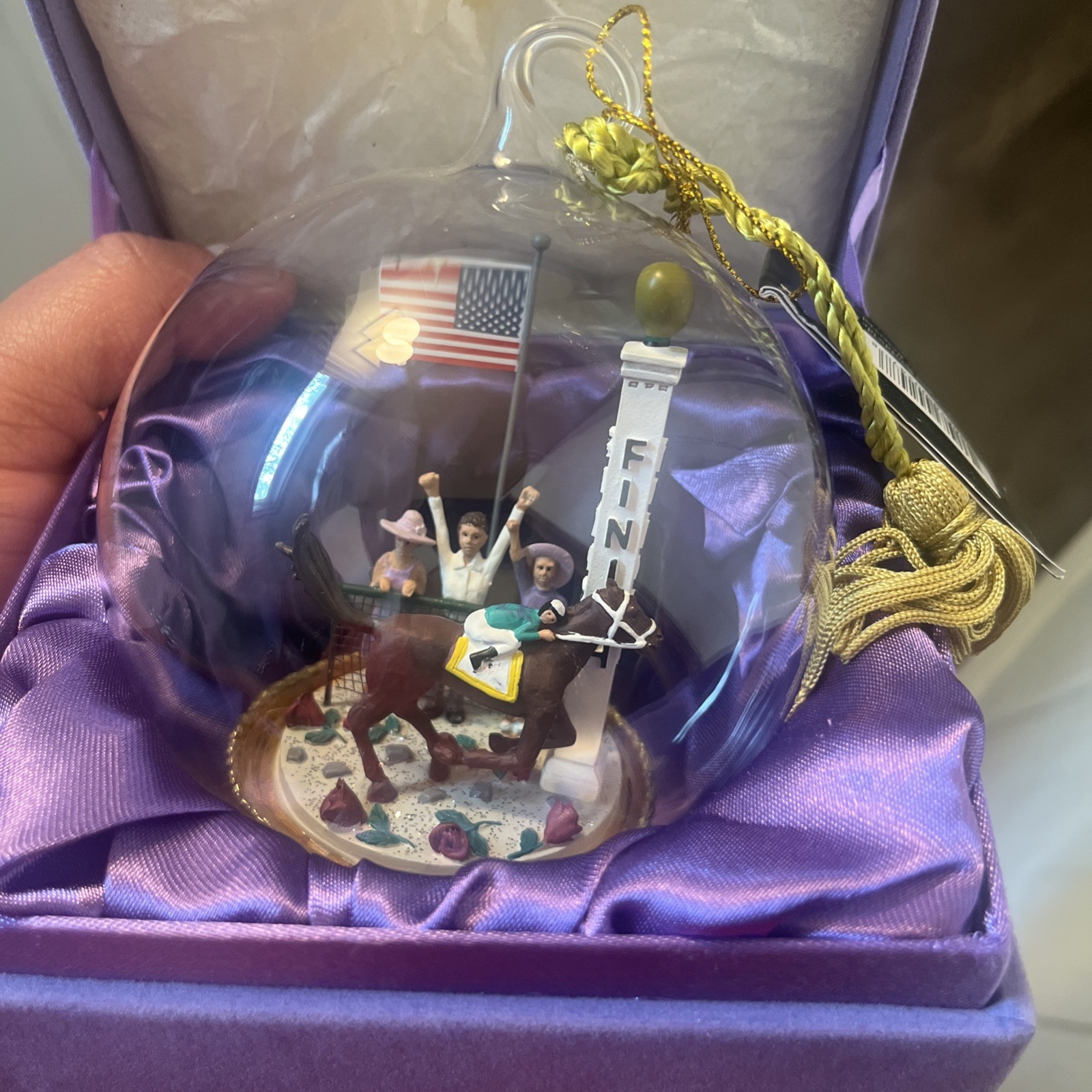 Flavia Milano MEMORY GLOBE Horse Racing Finish LinE Keepsake Ornament Rare