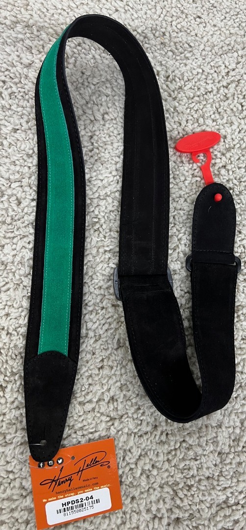 Henry Heller 2" Wide Black w/Green Strip Suede Adjustable Guitar Strap HPDS2-04