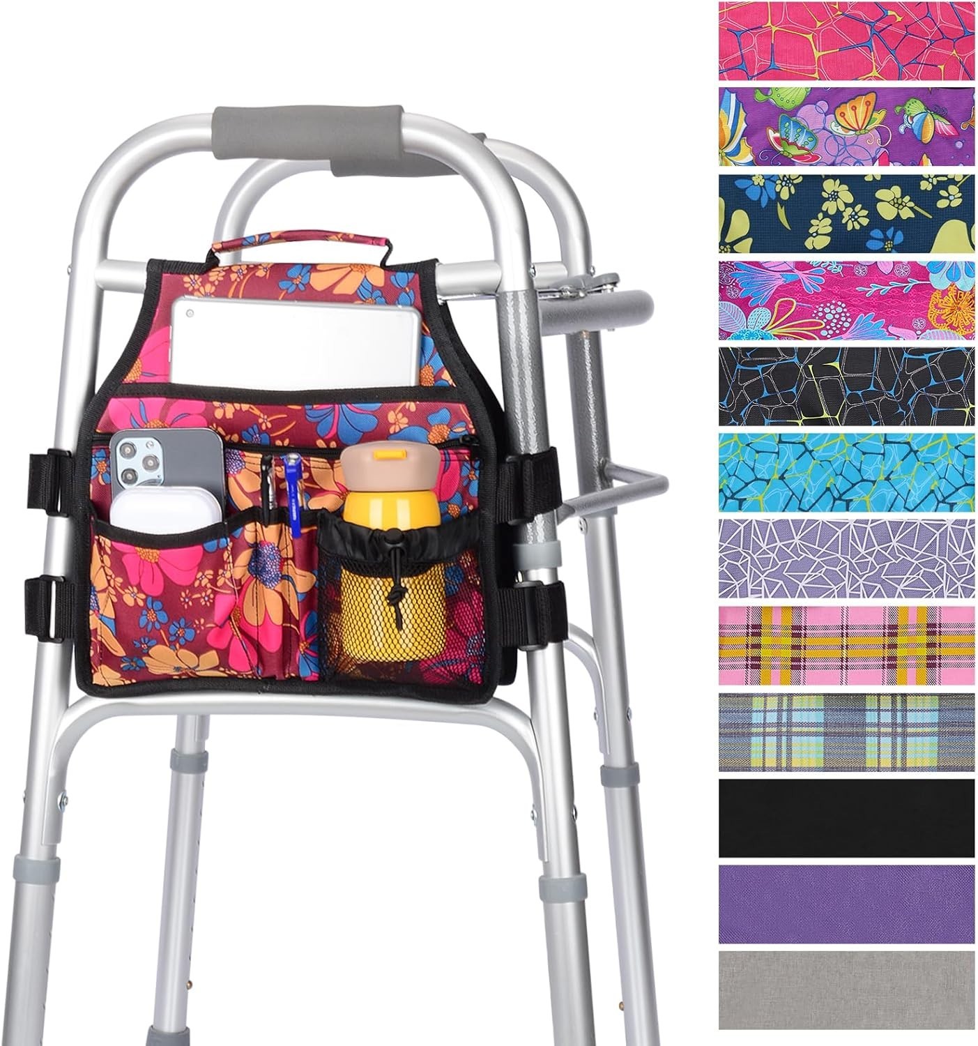 Multifunctional Walker Accessories Bag with 8 Pockets & Cup Holder for Elders